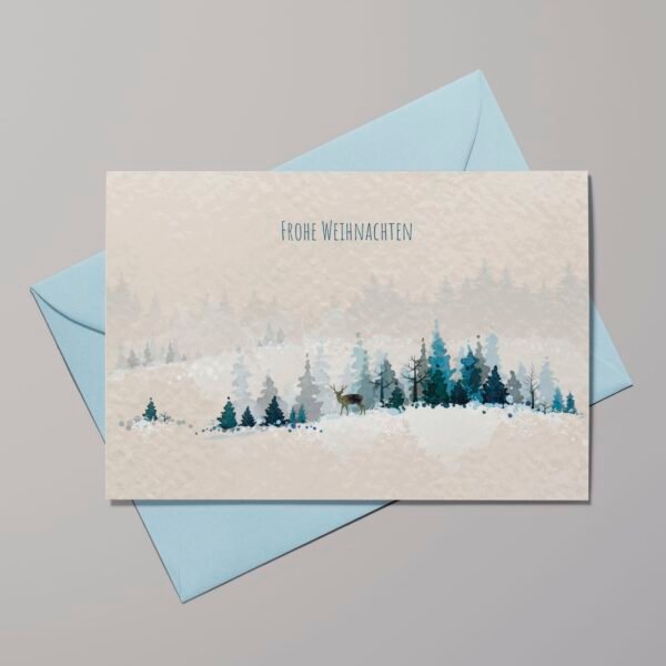 Weihnachtskarte Winterlandschaft, Aquarell-Klappkarte B6