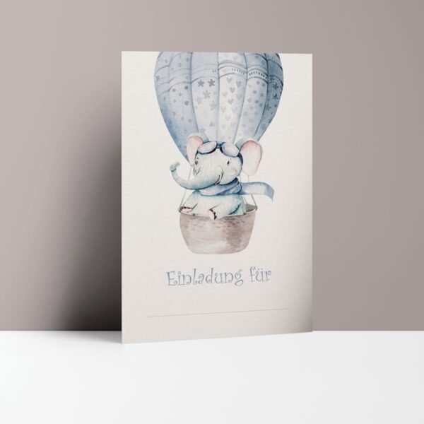 Einladungskarten Kindergeburtstag Elefant im Heißluftballon