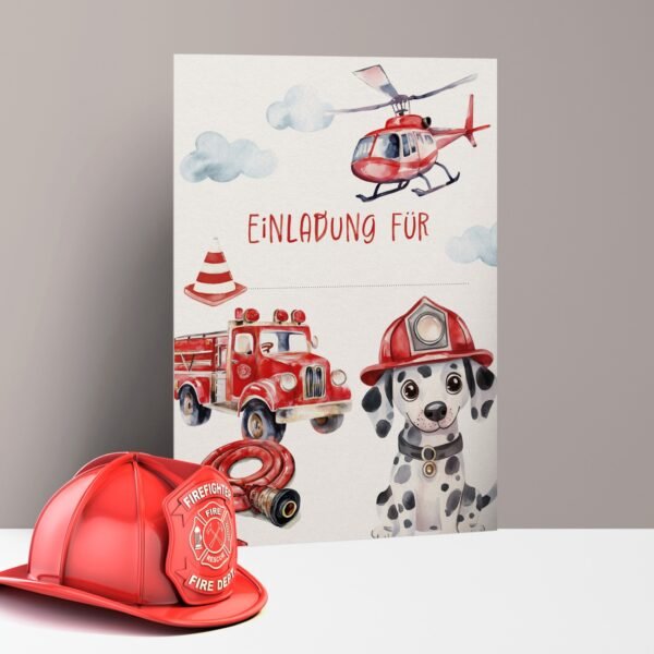 Einladungskarten Kindergeburtstag Feuerwehr mit Dalmatiner