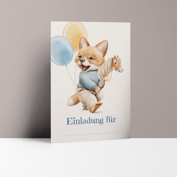 Einladungskarten Kindergeburtstag Fuchs auf Steckenpferd
