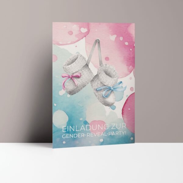 Einladungskarten Gender Reveal Party Babyschühchen, Aquarell