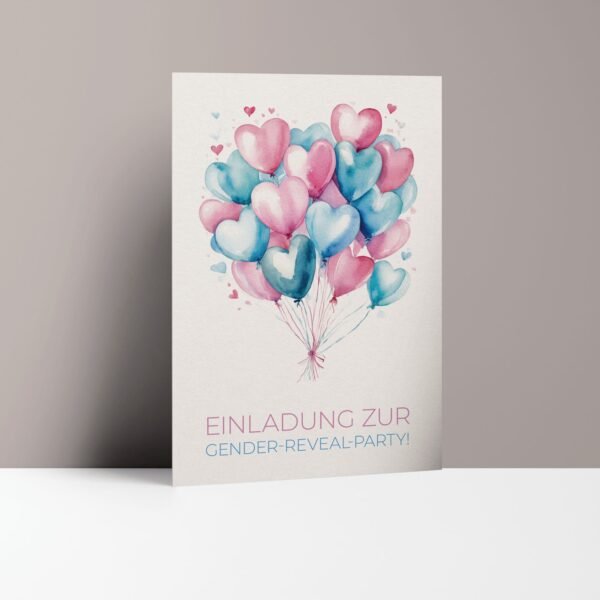 Einladungskarten Gender Reveal Party, Ballons in Rosa und Blau