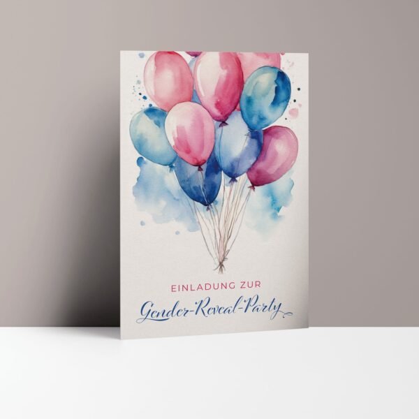 Einladungskarten Gender Reveal Party Luftballons, zum Ausfüllen