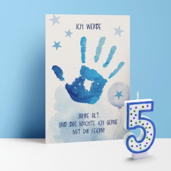 Einladungskarten Kindergeburtstag Handabdruck für Jungen