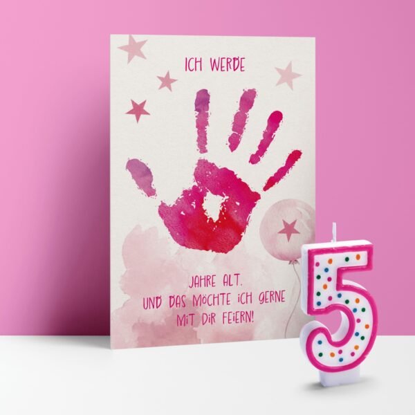 Einladungskarten Kindergeburtstag Handabdruck für Mädchen