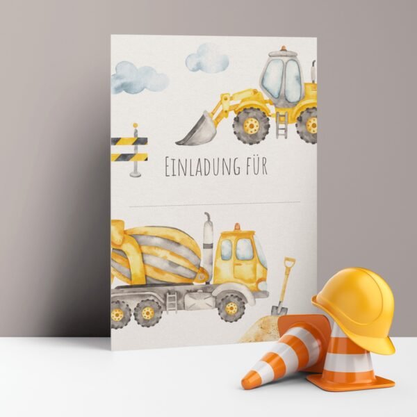 Einladungskarten Kindergeburtstag Baggerparty, zum Ausfüllen