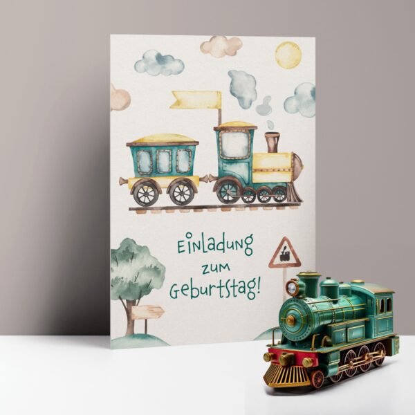 Einladungskarten Kindergeburtstag Eisenbahn, zum Ausfüllen
