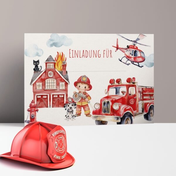 Einladungskarten Kindergeburtstag Feuerwehrparty, zum Ausfüllen