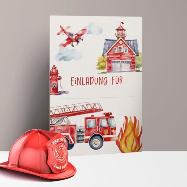Einladungskarten Kindergeburtstag Feuerwehr zum Ausfüllen