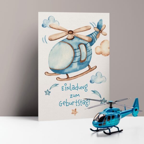 Einladungskarten Kindergeburtstag Hubschrauber, zum Ausfüllen