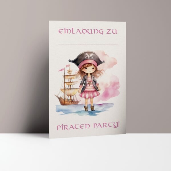 Einladungskarten Kindergeburtstag Piratin mit Piratenschiff