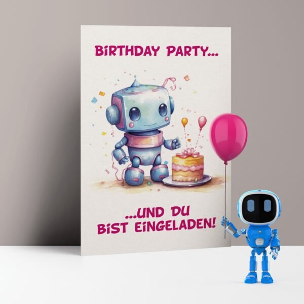 Einladungskarten Kindergeburtstag Roboter für Mädchen, B6