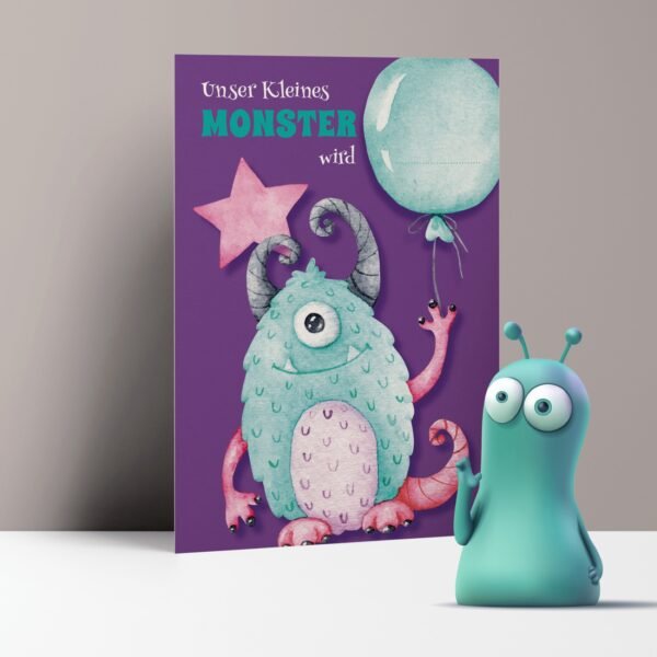 Einladungskarten Monsterparty mit Alter, lila Hintergrund