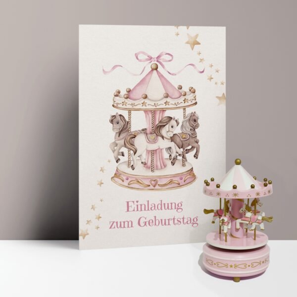 Einladungskarten Kindergeburtstag Pferdekarussell für Mädchen