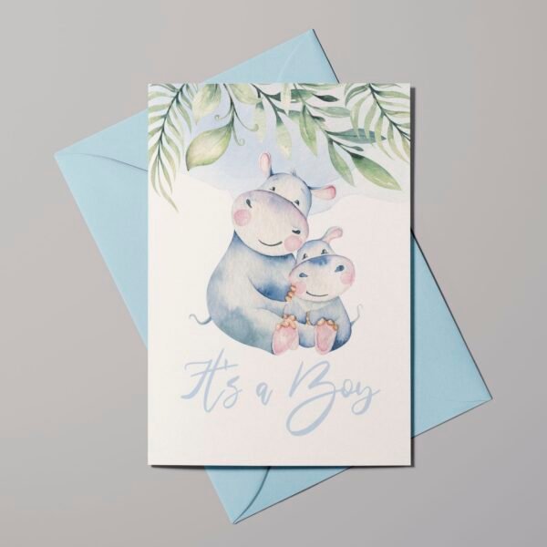 Geburtskarte Zwei Happy Hippos, It's a boy, inkl. Kuvert