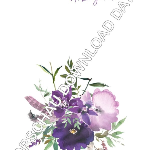 Handabdruck-Vorlage Blumen lila und grün, zum Ausdrucken