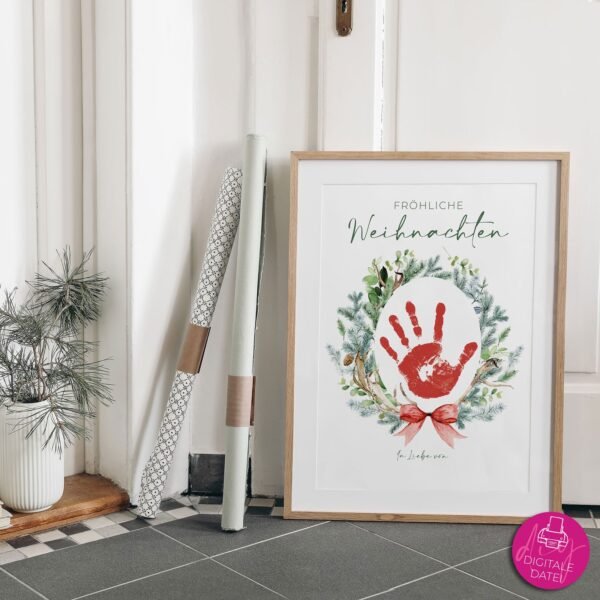 Handabdruck-Vorlage Fröhliche Weihnachten, PDF zum Ausdrucken
