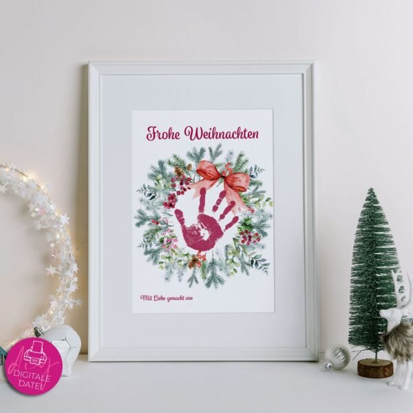 Handabdruck-Vorlage Frohe Weihnachten, Kunstdruck zum Download