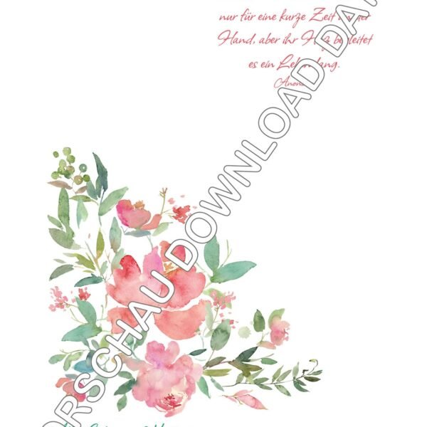 Handabdruck-Vorlage Pastellblumen rosa und mint, zum Muttertag