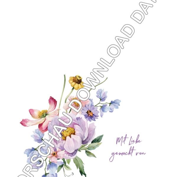 Handabdruck-Vorlage Sommerbouquet gelb und lila, A4 und A3