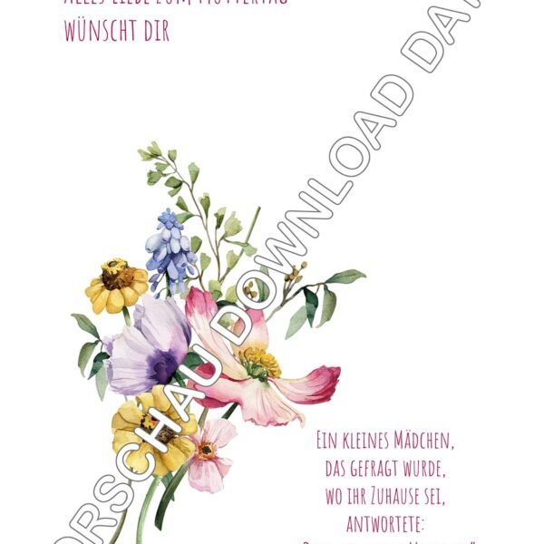 Handabdruck-Vorlage Sommerbouquet gelb und pink, zum Muttertag