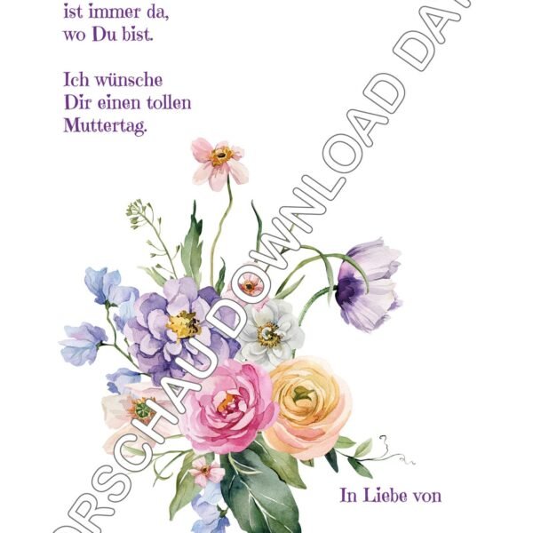 Handabdruck-Vorlage Sommerbouquet lila, zum Muttertag