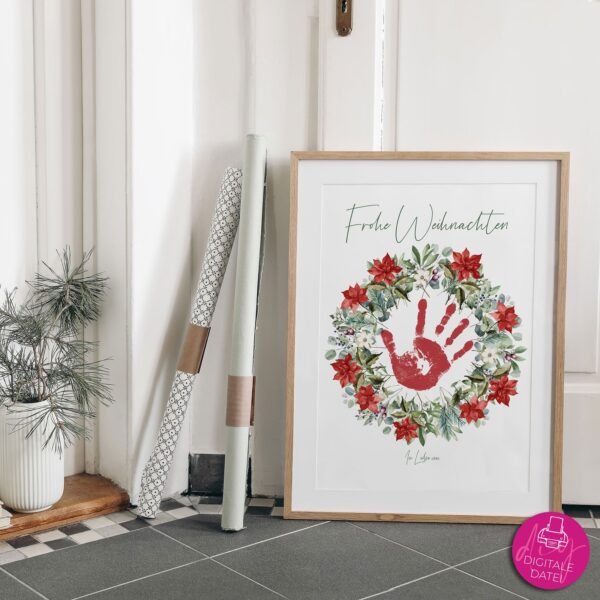 Handabdruck-Vorlage Fröhliche Weihnachten, Motiv 2 zum Drucken