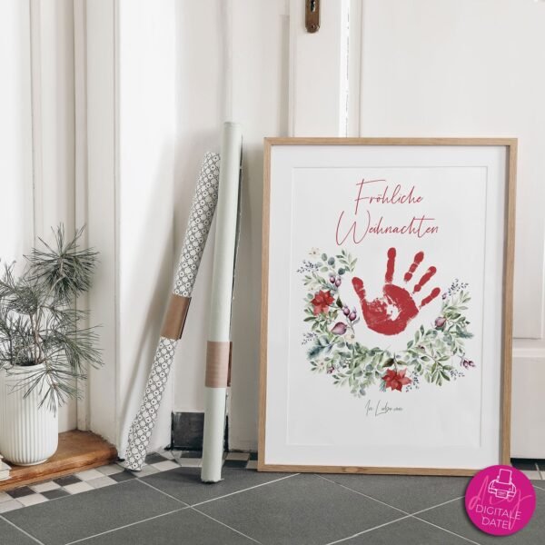 Handabdruck-Vorlage Fröhliche Weihnachten, Sofort-Download
