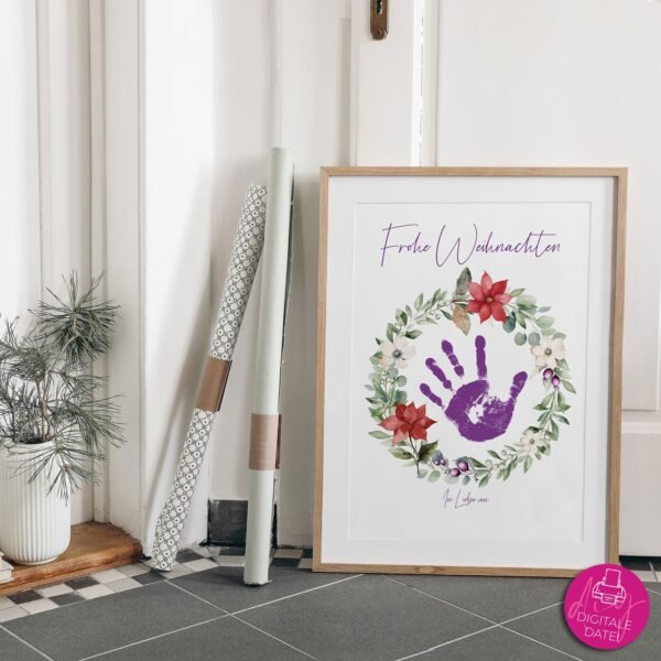 Handabdruck-Vorlage Frohe Weihnachten, DIN A4 und DIN A3