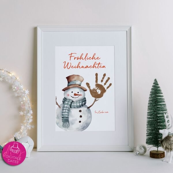 Handabdruck-Vorlage Weihnachten Schneemann, Sofort-Download