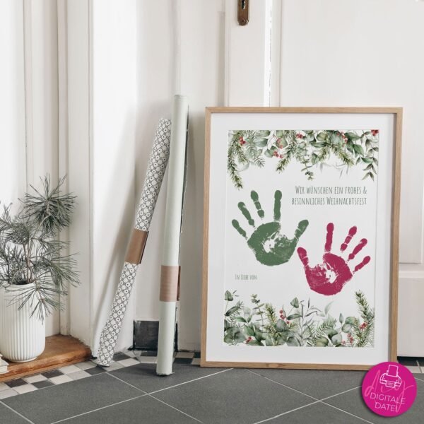 Handabdruck-Vorlage Weihnachten Eukalyptus, zum Ausdrucken