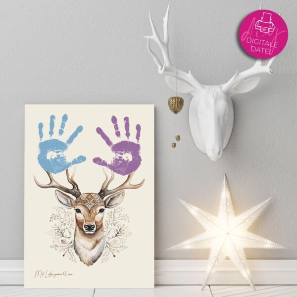 Handabdruck-Vorlage Weihnachten Hirsch, Kunstdruck zum Download