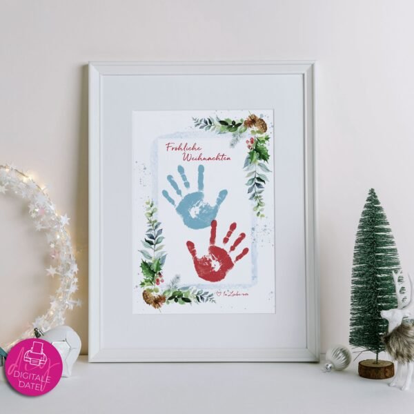 Handabdruck-Vorlage Weihnachten Stechpalme und Zapfen, PDF