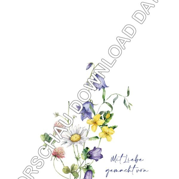 Handabdruck-Vorlage Wildblumen in Gelb und Blau, A4 und A3