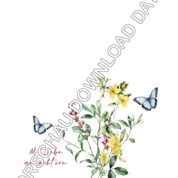 Handabdruck-Vorlage Wildblumen gelb mit Schmetterling