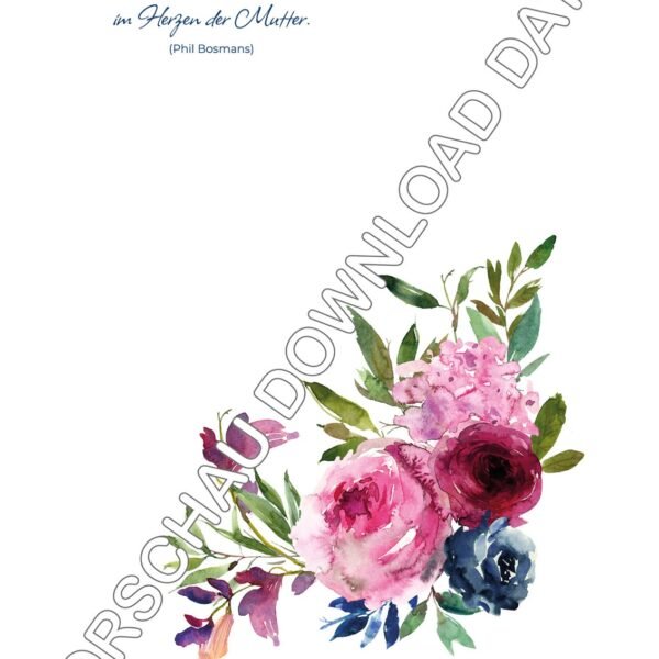 Handabdruck-Vorlage Wilde Rosen pink und blau, zum Muttertag