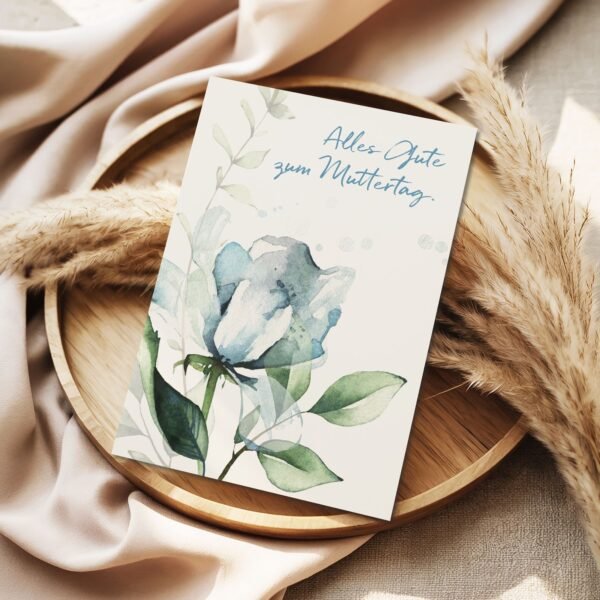 Muttertagskarte Blaue Rose, große Aquarell-Klappkarte B6