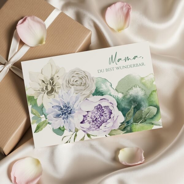 Muttertagskarte Mama Du bist wunderbar, Kuvert aus Kraftpapier