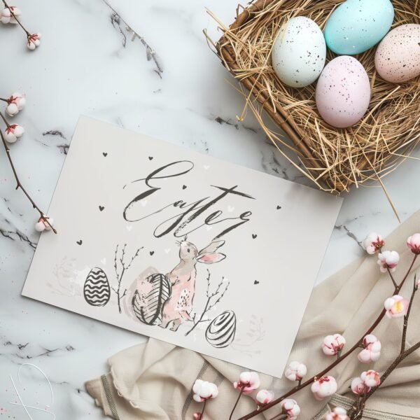 Osterkarte Easter, Hase und Eier, modern, inkl. Umschlag