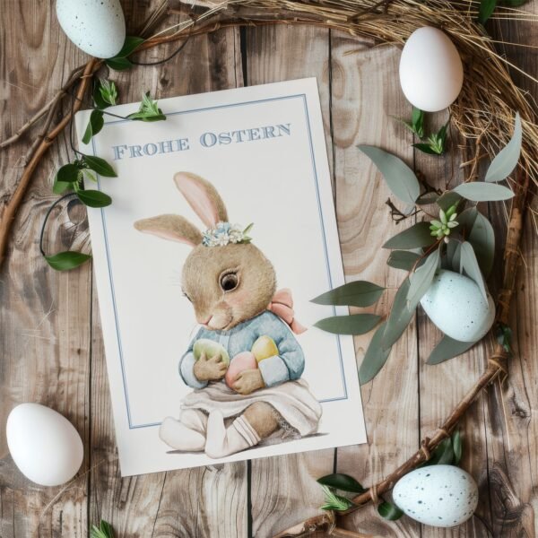 Osterkarte Kleiner Babyhase mit Ostereiern, inkl. Umschlag