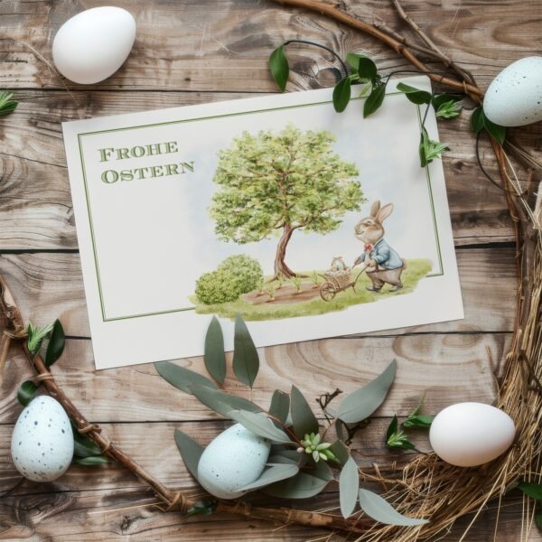 Osterkarte Osterhase im Karottenbeet, Klappkarte inkl. Umschlag