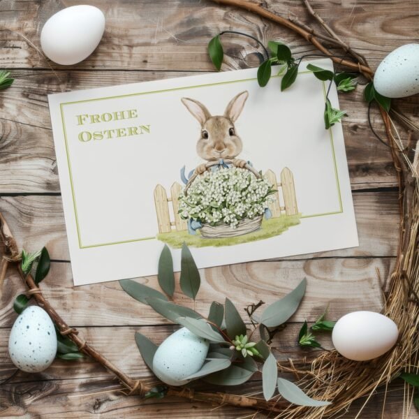 Osterkarte Osterhase mit Maiglöckchen, inkl. Kraftpapier-Kuvert