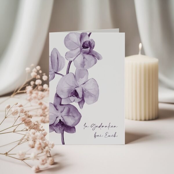 Beileidskarte In Gedanken bei Euch, Orchidee, inkl. Umschlag